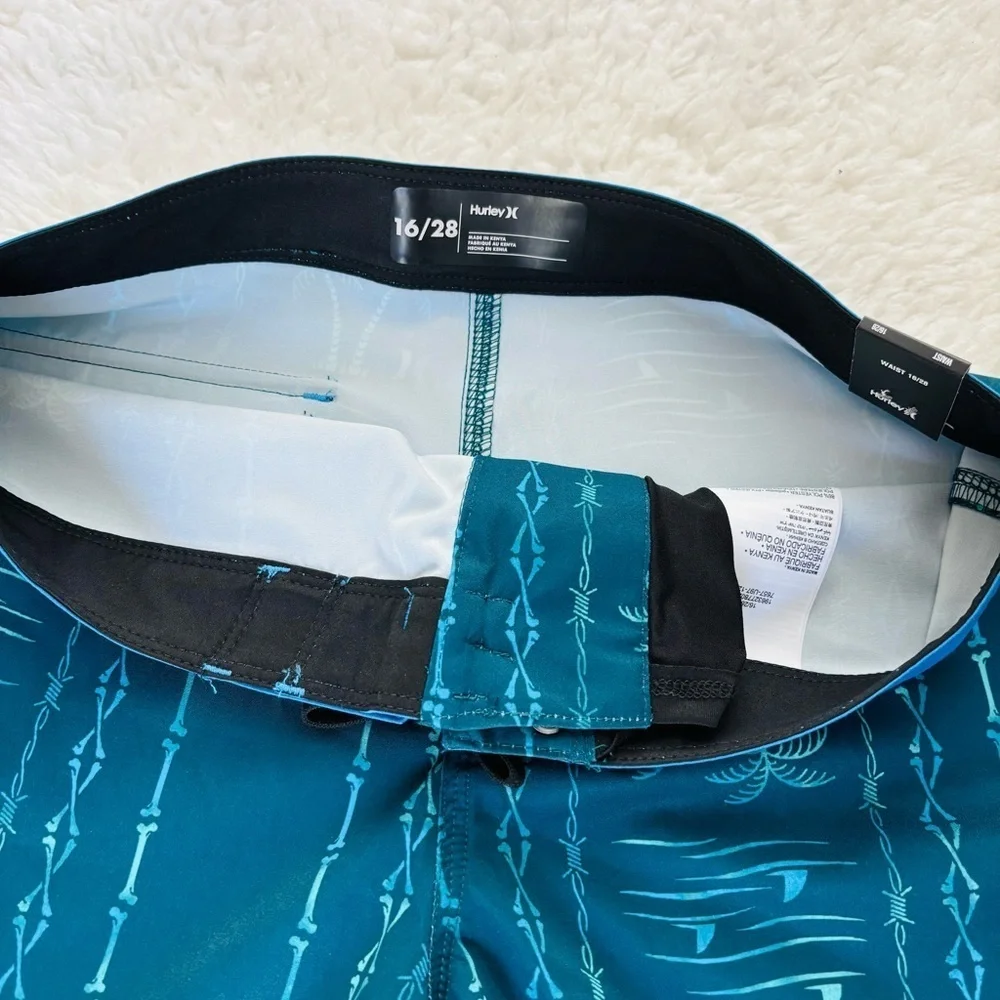 Hurley Blue Swim Shorts with Hieroglyphic Pattern size 16/28